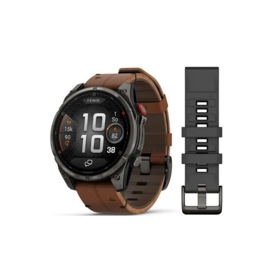 Garmin Fenix 8 Pro AMOLED 51mm Sapphire Carbon Grey DLC Titanium – Chesnet Leather Smart Watch With Extra Strap